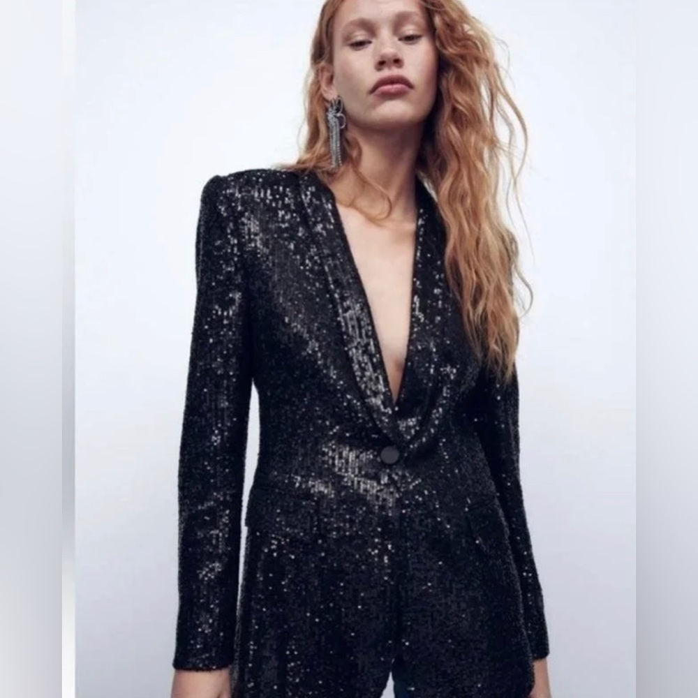 Zara  One Button Sequin Blazer 🔥🔥🔥- Sz Large - NWT